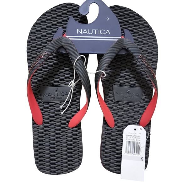 Nautica Men Jiren Flip Flop Thong Sandals Size US 9M Black Red - Picture 1 of 2